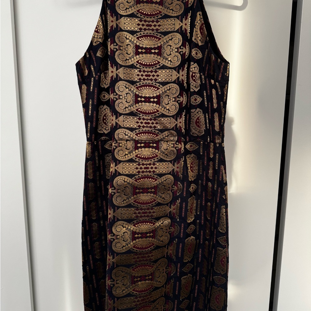 Tory Burch Elegant Navi Blue and Gold Patterned Mini  Dress